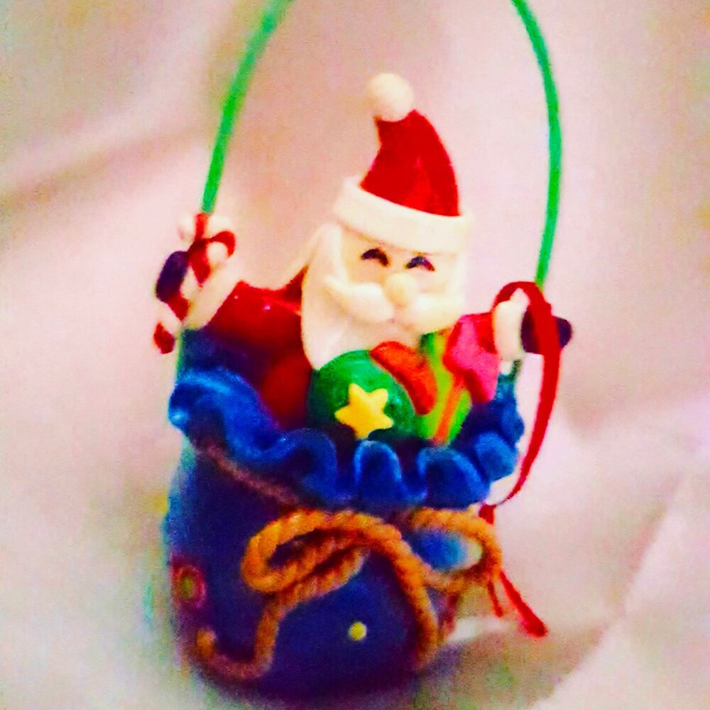 Santa in Toy Bag Ornament Christmas Holiday